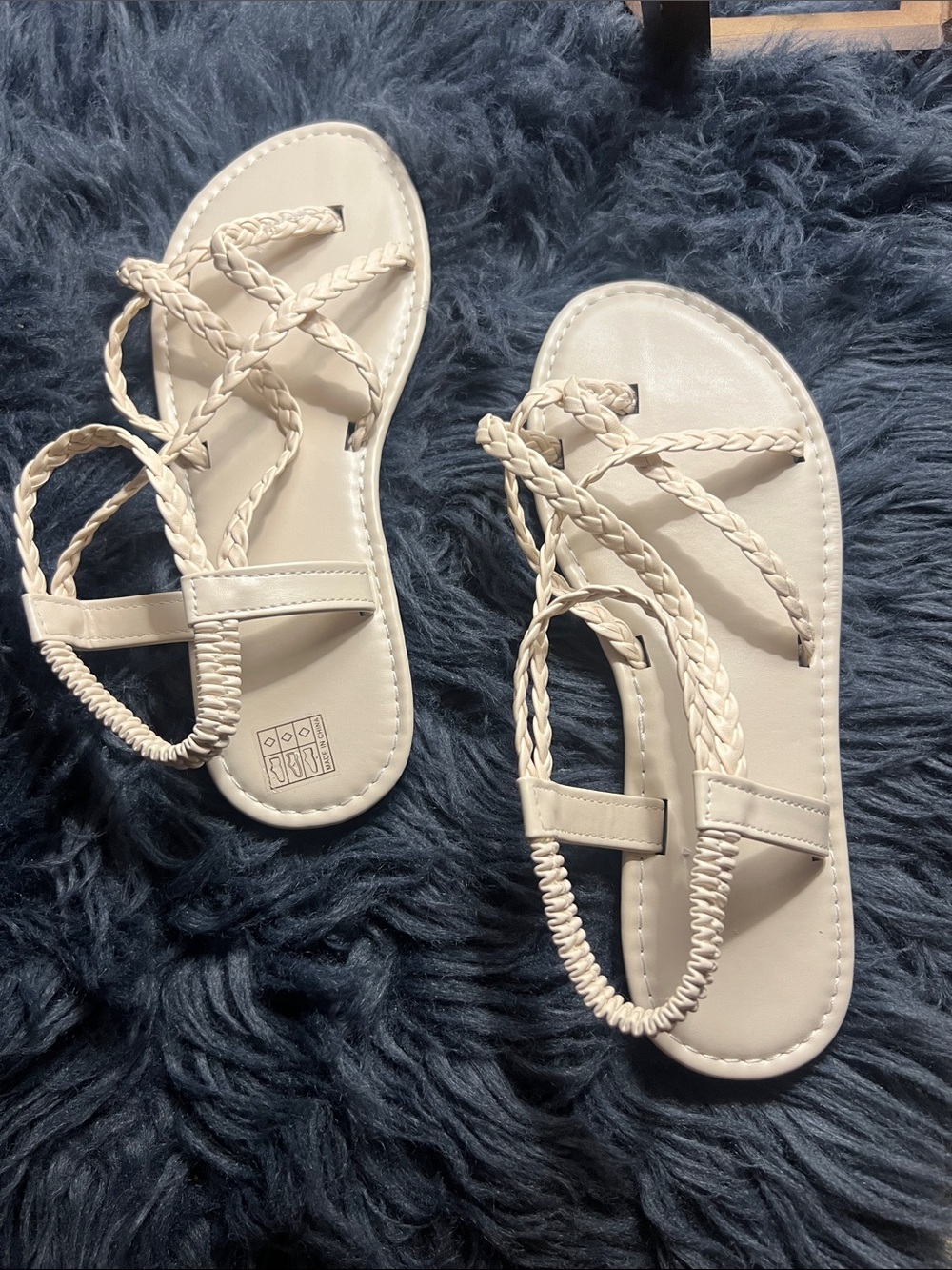 Braided Strap White Women's Sandals
